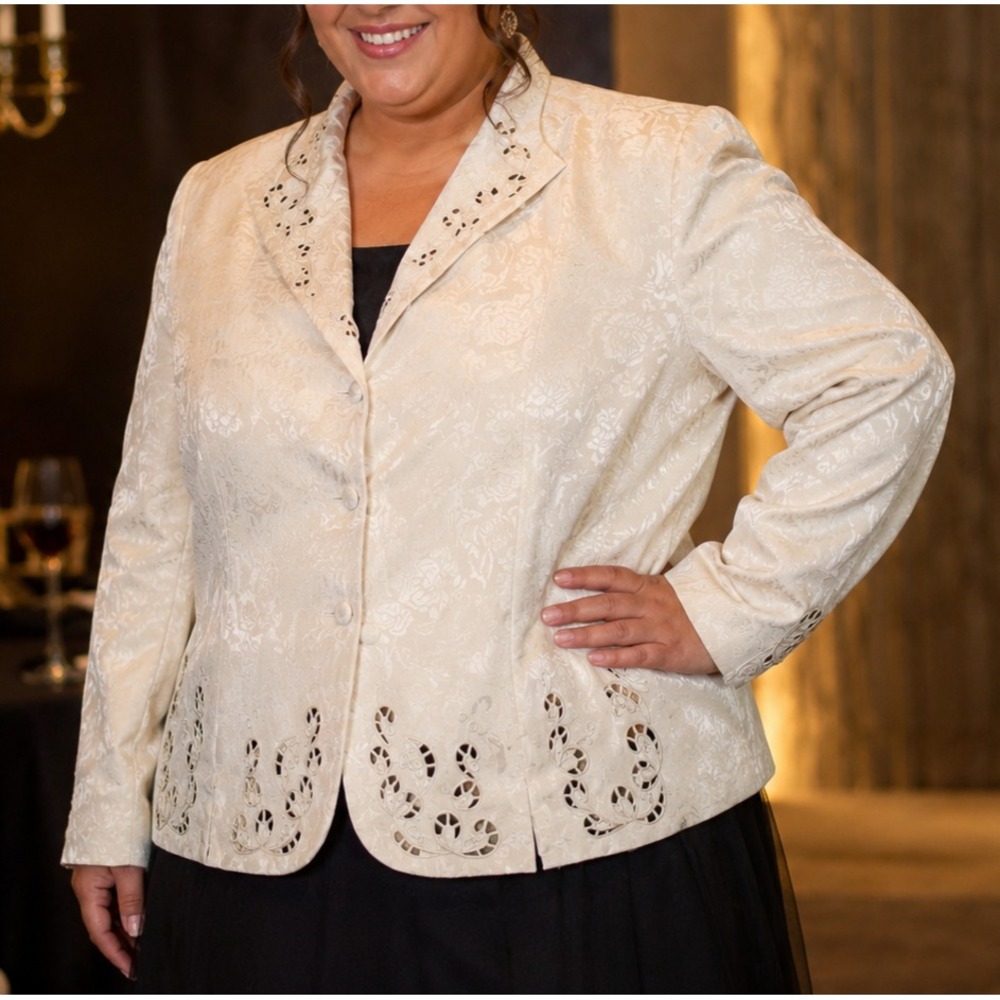 Morgan Miller Blazer 24w Plus Elegant Glam Classic Feminie Tonal Floral Lux